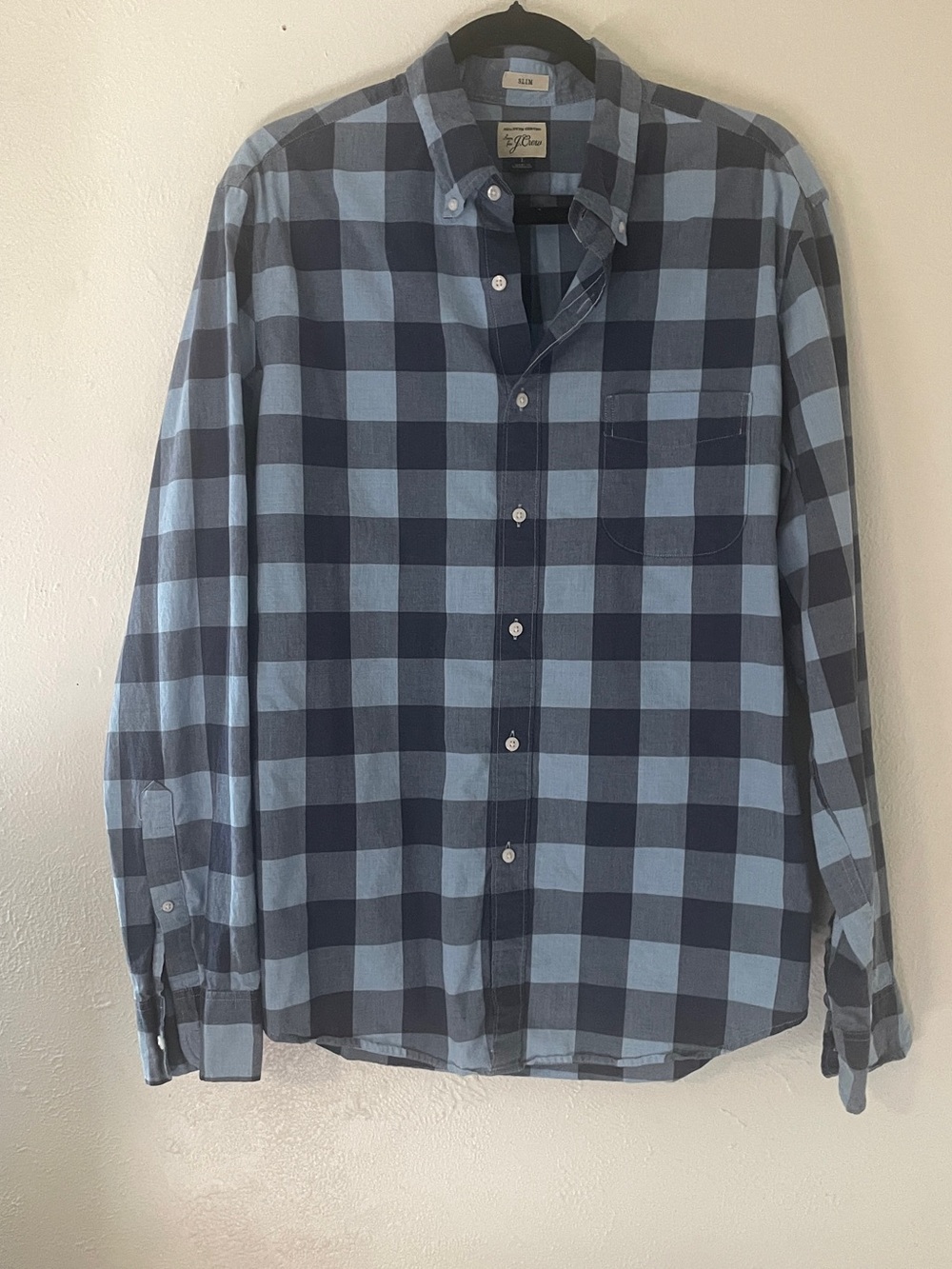 J.Crew Mens Large Slim Blue Plaid Check Cotton Button Down Shirt - Picture 8 of 8